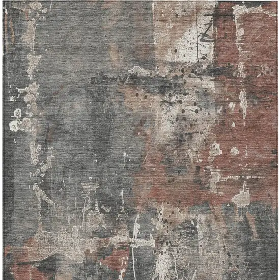 Rust And Gray Abstract Washable Indoor Outdoor Area Rug Photo 1