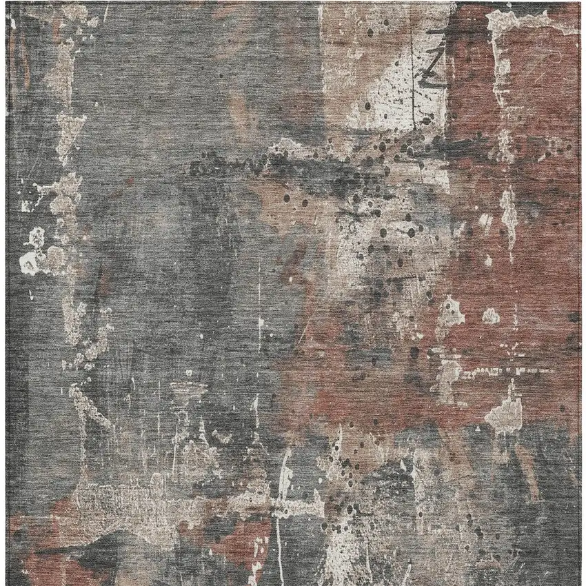 Rust And Gray Abstract Washable Indoor Outdoor Area Rug Photo 1