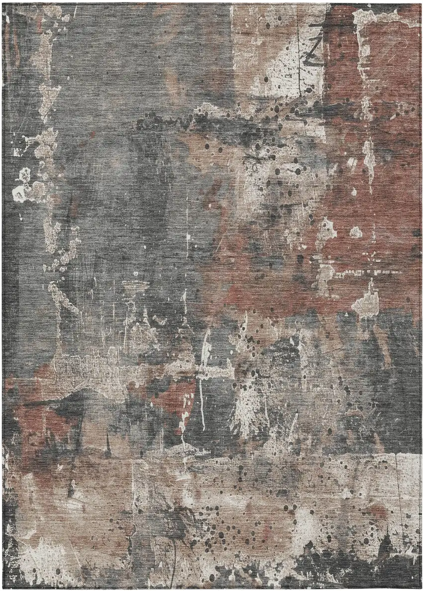 Rust And Gray Abstract Washable Indoor Outdoor Area Rug Photo 8