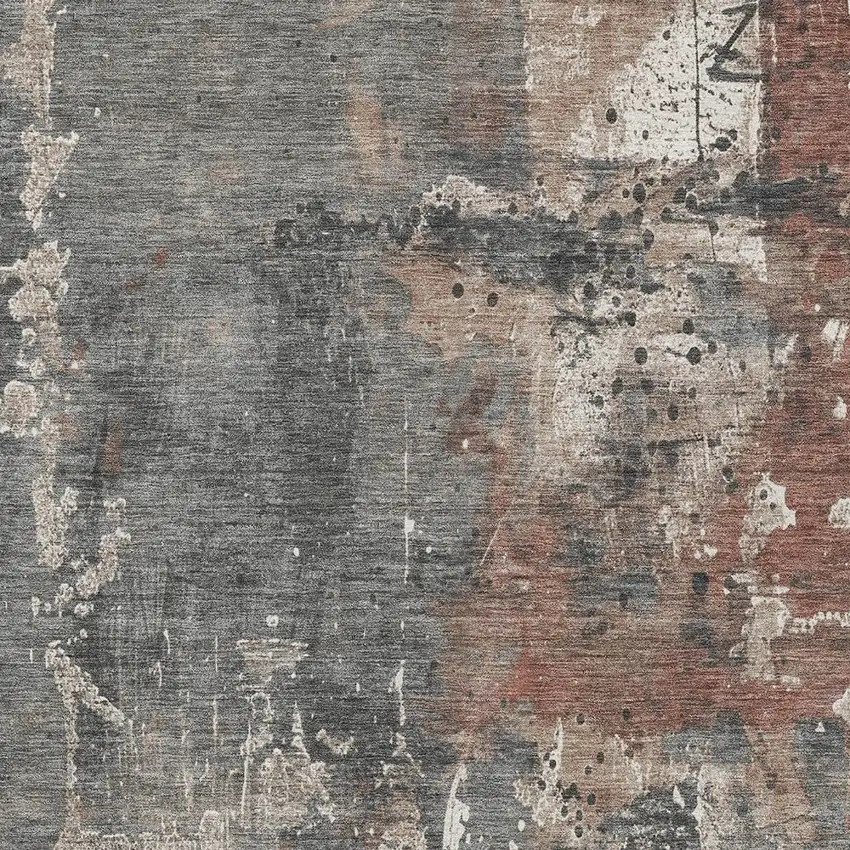 Rust And Gray Abstract Washable Indoor Outdoor Area Rug Photo 9