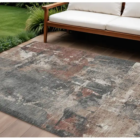Rust And Gray Abstract Washable Indoor Outdoor Area Rug Photo 2