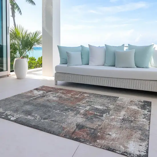 Rust And Gray Abstract Washable Indoor Outdoor Area Rug Photo 3