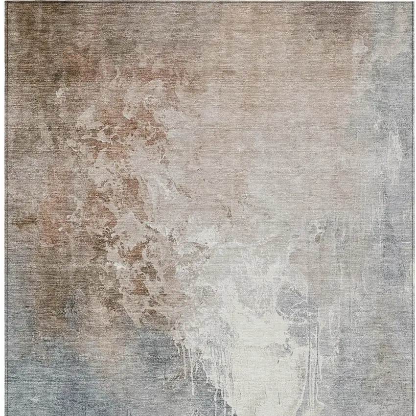 Rust And Gray Abstract Washable Indoor Outdoor Area Rug Photo 9