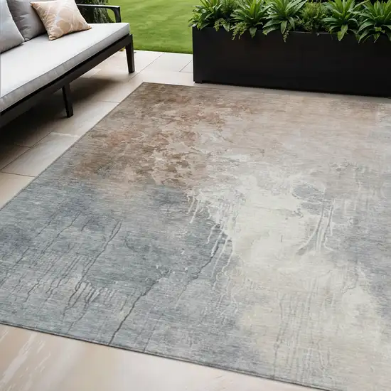 Rust And Gray Abstract Washable Indoor Outdoor Area Rug Photo 2