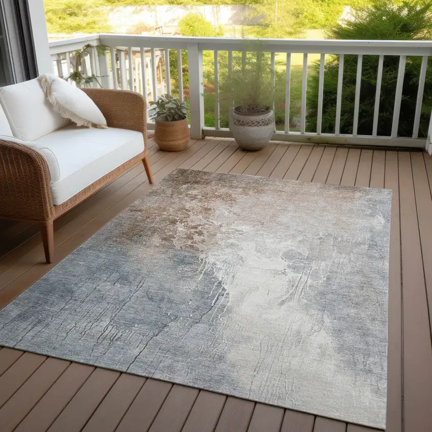 Rust And Gray Abstract Washable Indoor Outdoor Area Rug Photo 4