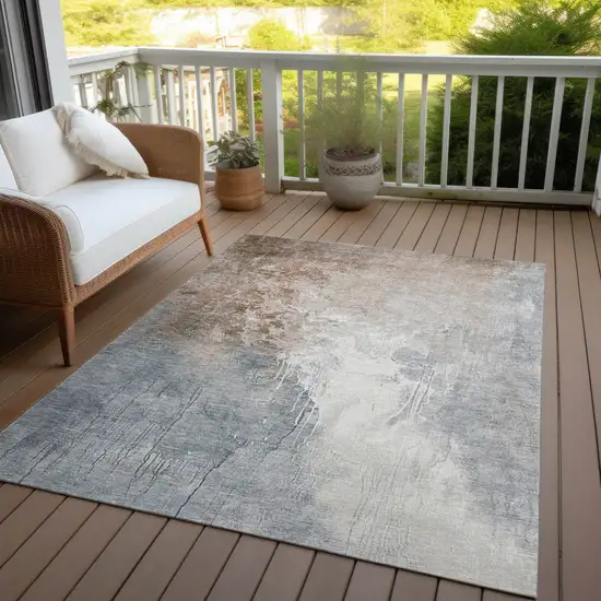 Rust And Gray Abstract Washable Indoor Outdoor Area Rug Photo 4