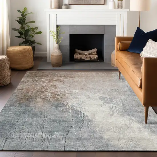 Rust And Gray Abstract Washable Indoor Outdoor Area Rug Photo 6