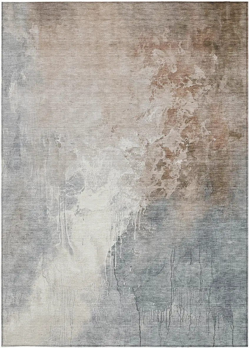 Rust And Gray Abstract Washable Indoor Outdoor Area Rug Photo 1