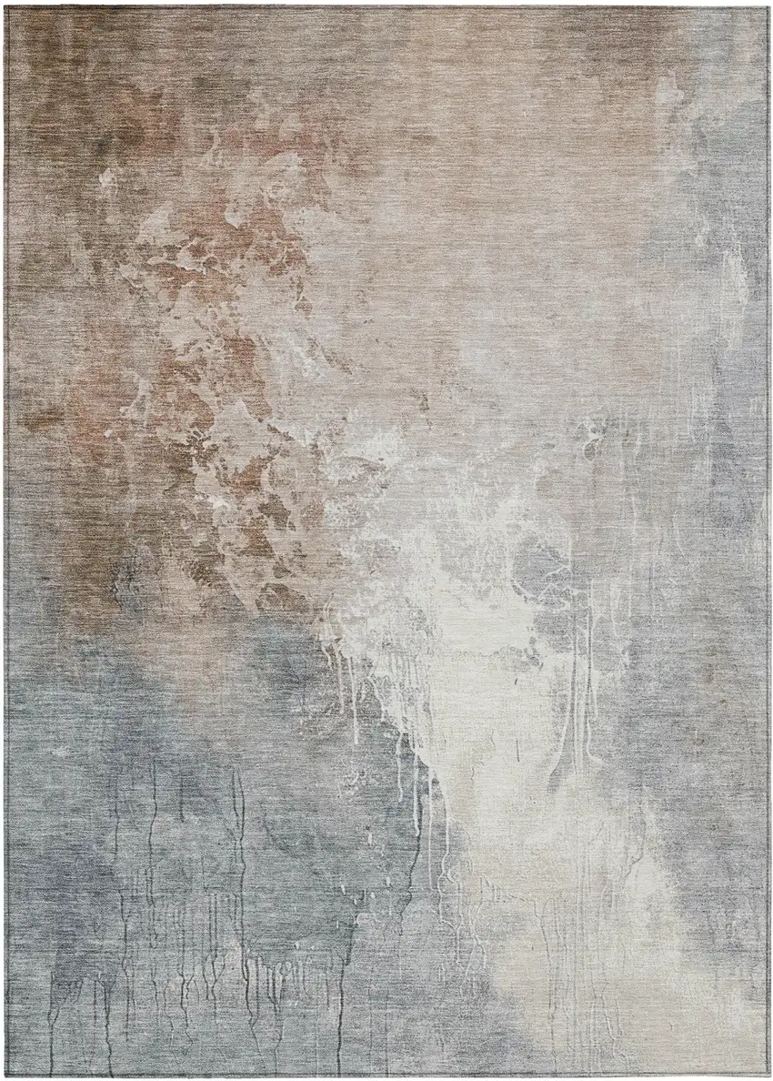 Rust And Gray Abstract Washable Indoor Outdoor Area Rug Photo 8