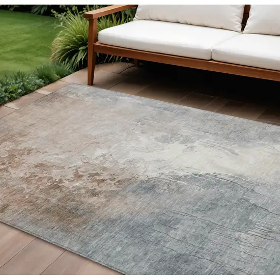 Rust And Gray Abstract Washable Indoor Outdoor Area Rug Photo 2