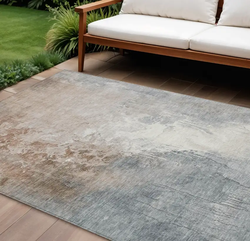 Rust And Gray Abstract Washable Indoor Outdoor Area Rug Photo 2