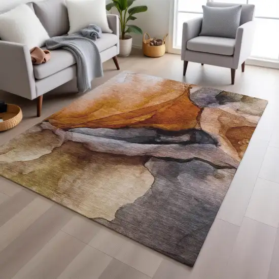 Rust And Gray Abstract Washable Indoor Outdoor Area Rug Photo 5