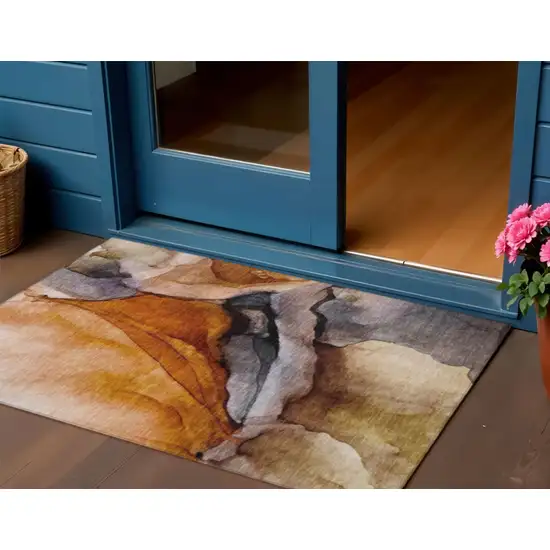 Rust And Gray Abstract Washable Indoor Outdoor Area Rug Photo 2