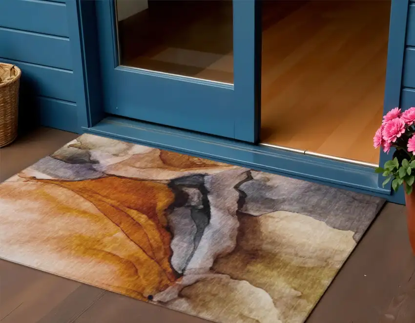 Rust And Gray Abstract Washable Indoor Outdoor Area Rug Photo 2