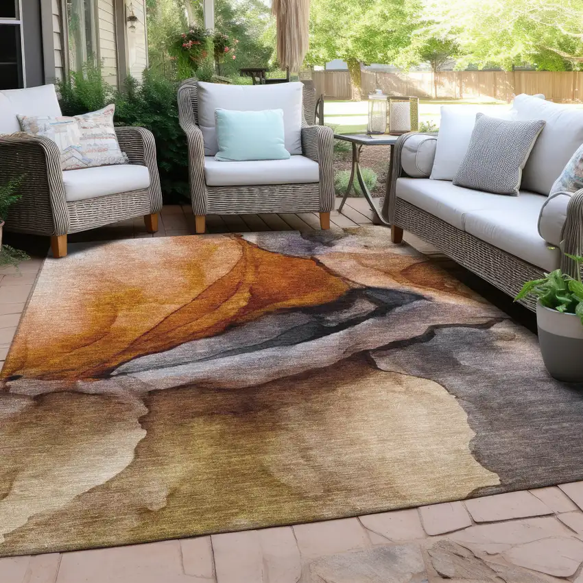 Rust And Gray Abstract Washable Indoor Outdoor Area Rug Photo 5