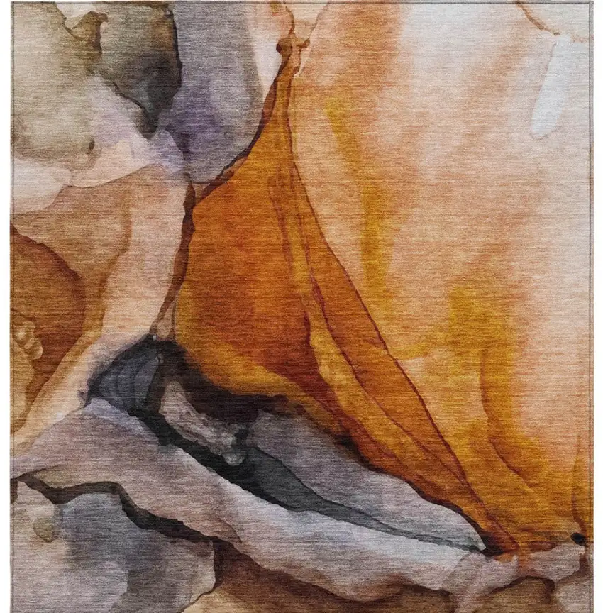 Rust And Gray Abstract Washable Indoor Outdoor Area Rug Photo 3