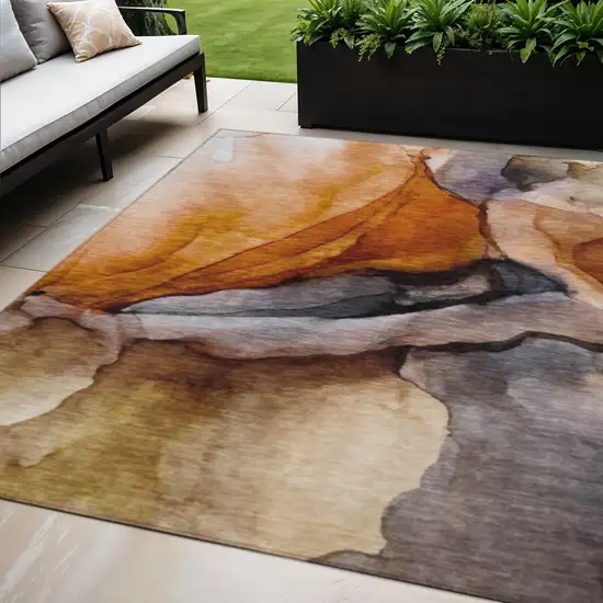 Rust And Gray Abstract Washable Indoor Outdoor Area Rug Photo 2
