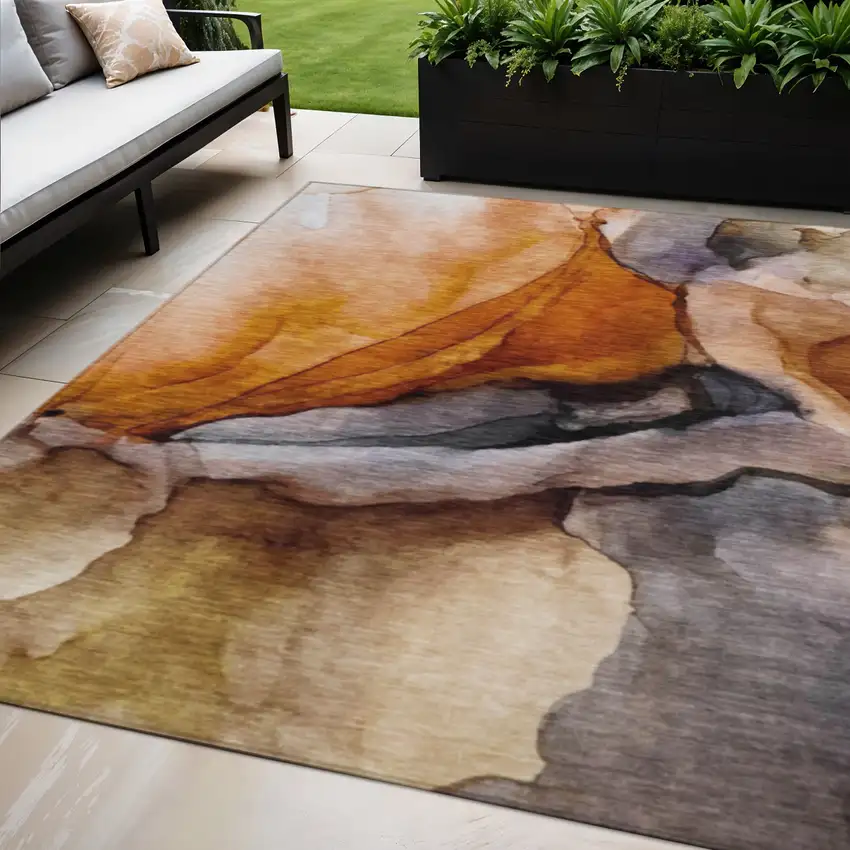 Rust And Gray Abstract Washable Indoor Outdoor Area Rug Photo 2