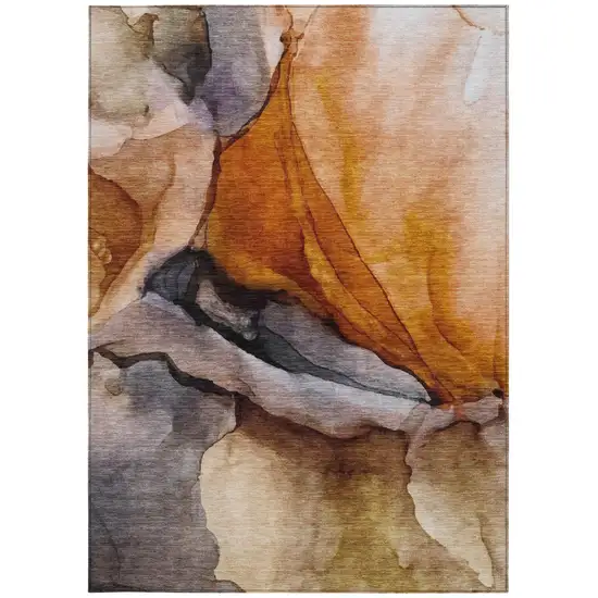 Rust And Gray Abstract Washable Indoor Outdoor Area Rug Photo 9