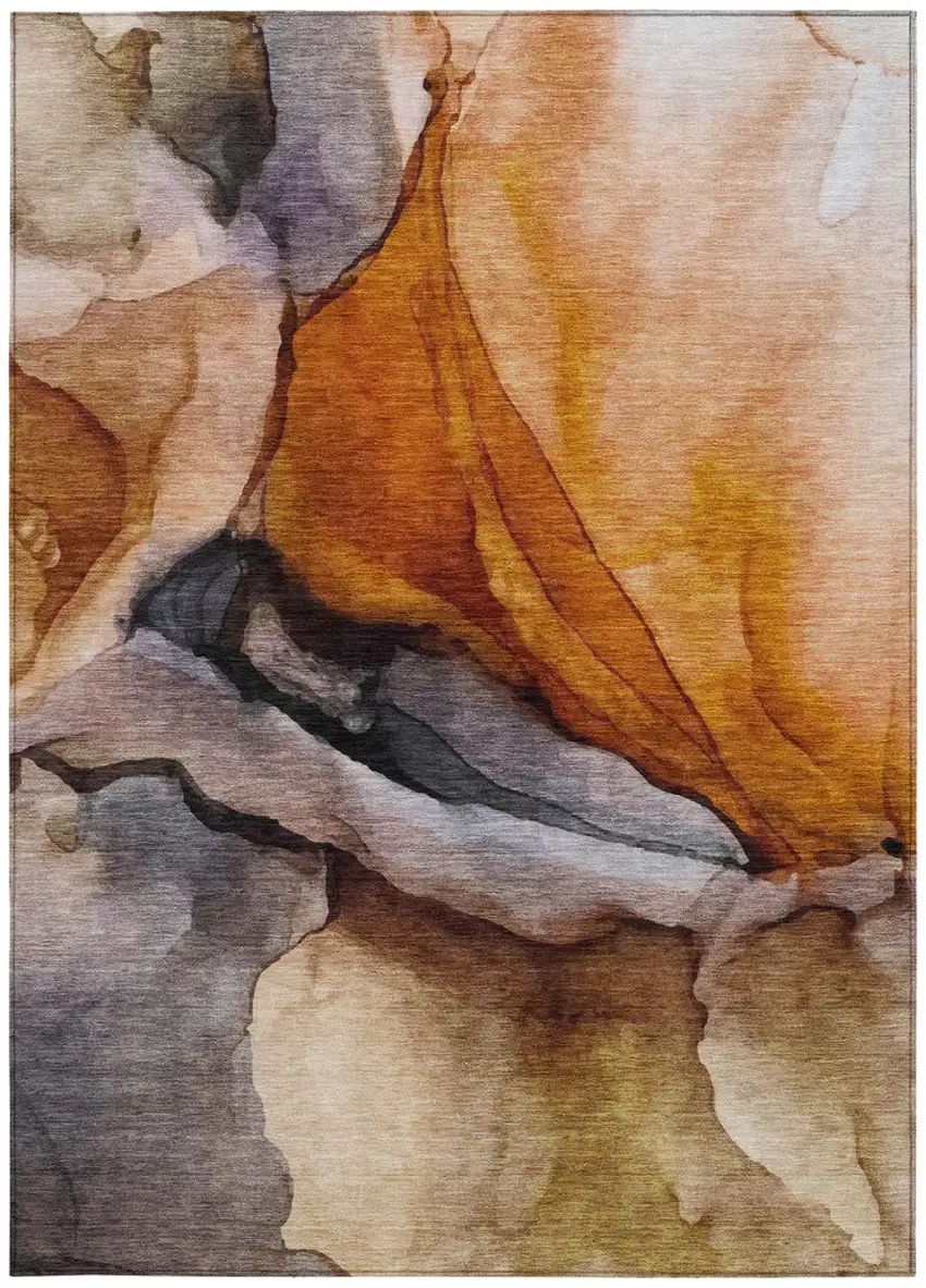 Rust And Gray Abstract Washable Indoor Outdoor Area Rug Photo 9