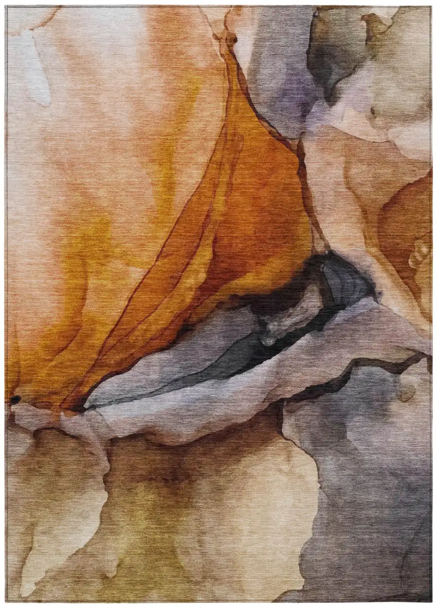 Rust And Gray Abstract Washable Indoor Outdoor Area Rug Photo 8