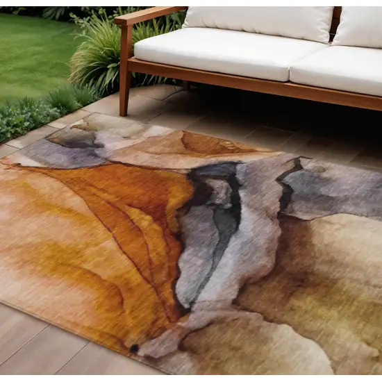Rust And Gray Abstract Washable Indoor Outdoor Area Rug Photo 2