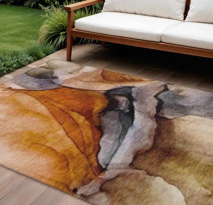 Rust And Gray Abstract Washable Indoor Outdoor Area Rug Photo 2