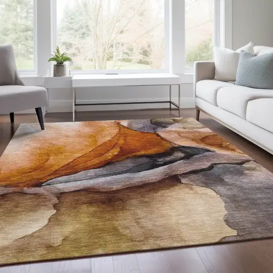 Rust And Gray Abstract Washable Indoor Outdoor Area Rug Photo 6