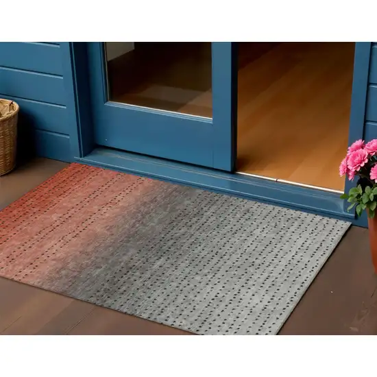 Rust And Gray Abstract Washable Indoor Outdoor Area Rug Photo 2