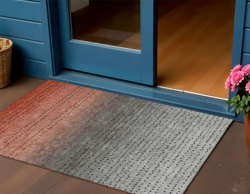 Rust And Gray Abstract Washable Indoor Outdoor Area Rug Photo 2