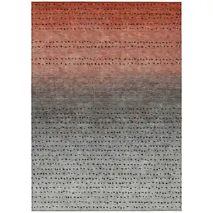 Photo of Rust And Gray Abstract Washable Indoor Outdoor Area Rug