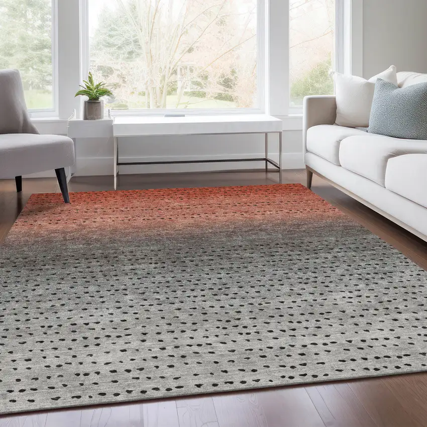 Rust And Gray Abstract Washable Indoor Outdoor Area Rug Photo 7