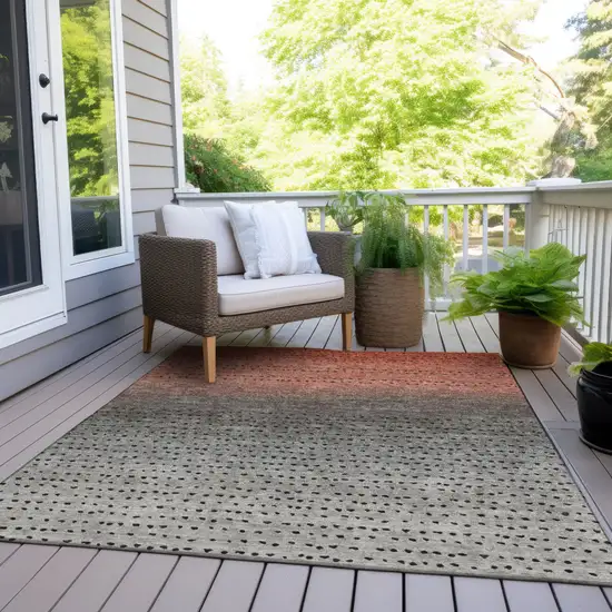 Rust And Gray Abstract Washable Indoor Outdoor Area Rug Photo 8