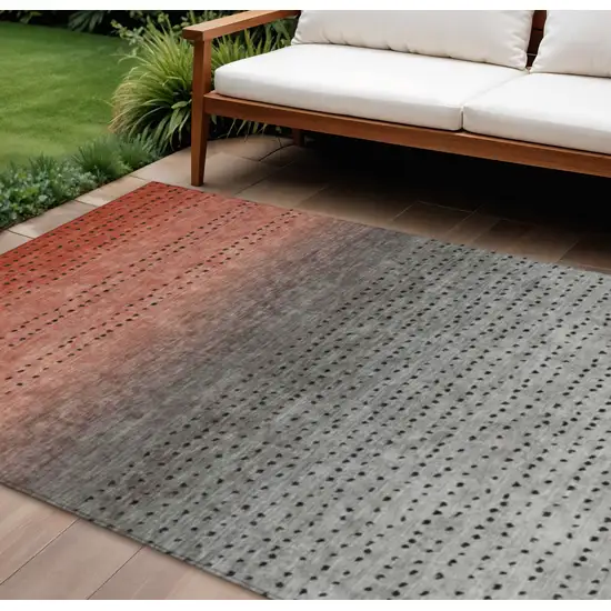 Rust And Gray Abstract Washable Indoor Outdoor Area Rug Photo 2