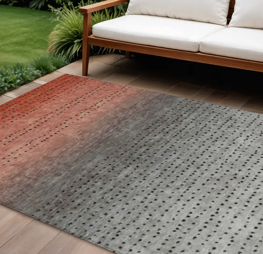 Rust And Gray Abstract Washable Indoor Outdoor Area Rug Photo 2
