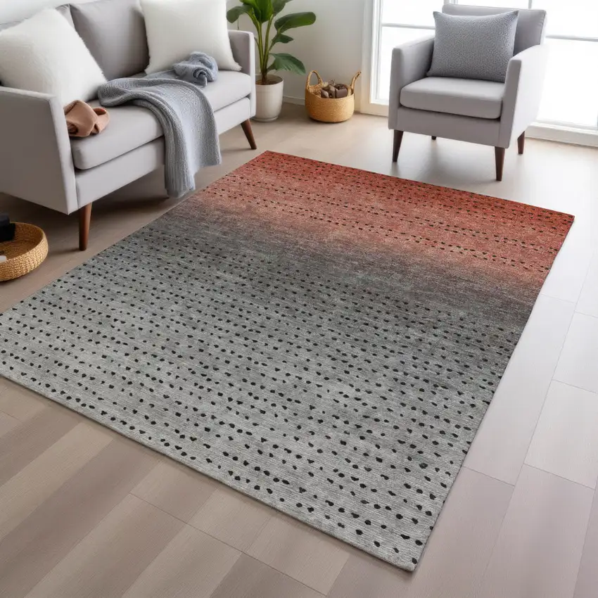 Rust And Gray Abstract Washable Indoor Outdoor Area Rug Photo 6
