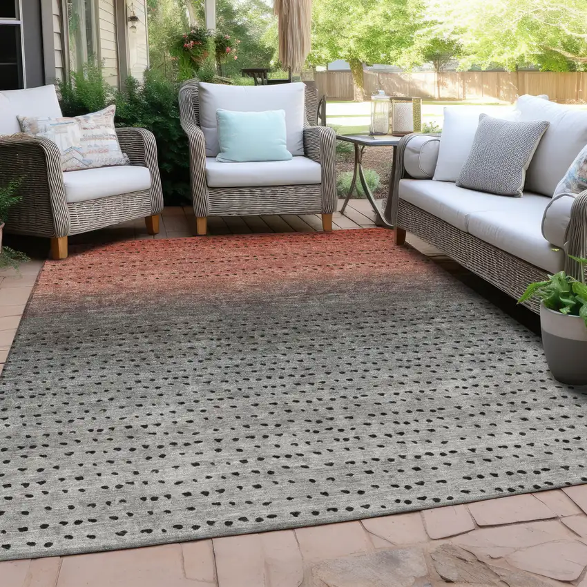 Rust And Gray Abstract Washable Indoor Outdoor Area Rug Photo 5