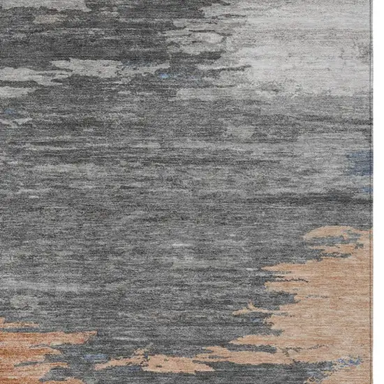 Rust And Gray Abstract Washable Indoor Outdoor Area Rug Photo 3