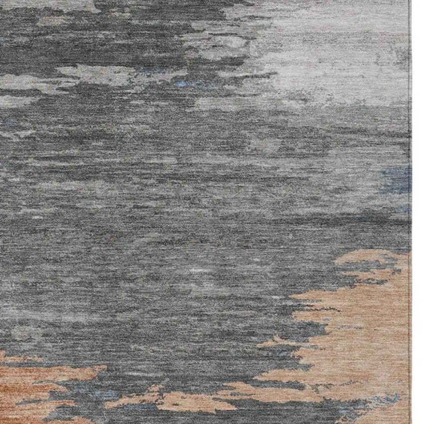 Rust And Gray Abstract Washable Indoor Outdoor Area Rug Photo 3