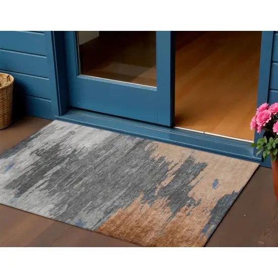 Rust And Gray Abstract Washable Indoor Outdoor Area Rug Photo 2
