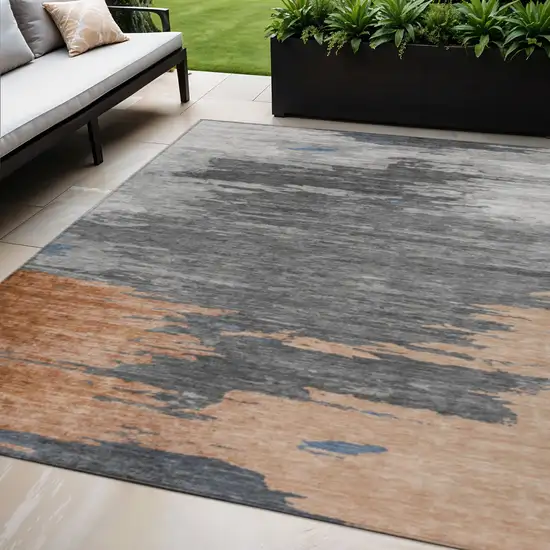 Rust And Gray Abstract Washable Indoor Outdoor Area Rug Photo 2