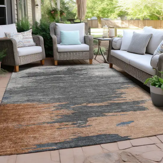 Rust And Gray Abstract Washable Indoor Outdoor Area Rug Photo 4
