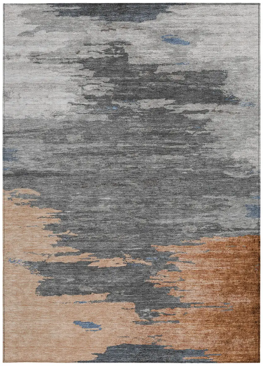 Rust And Gray Abstract Washable Indoor Outdoor Area Rug Photo 9