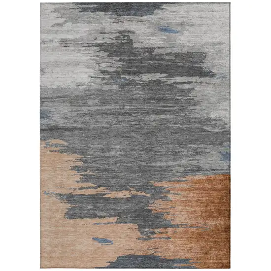 Rust And Gray Abstract Washable Indoor Outdoor Area Rug Photo 9