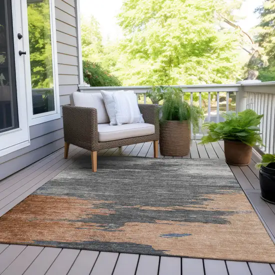 Rust And Gray Abstract Washable Indoor Outdoor Area Rug Photo 8