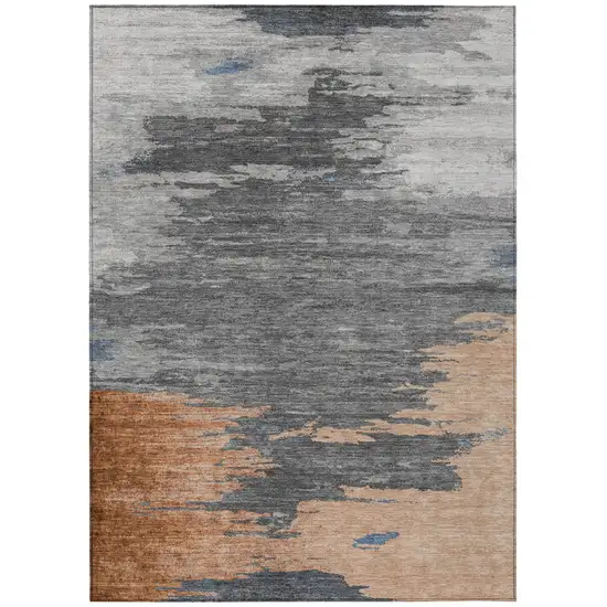 Rust And Gray Abstract Washable Indoor Outdoor Area Rug Photo 1