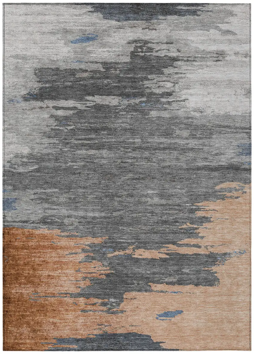 Rust And Gray Abstract Washable Indoor Outdoor Area Rug Photo 1