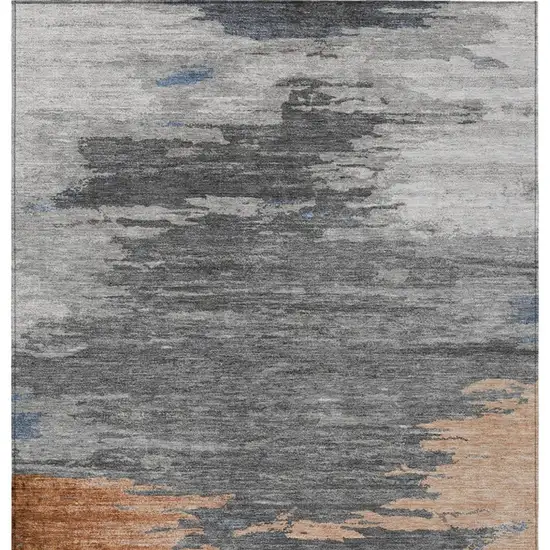 Rust And Gray Abstract Washable Indoor Outdoor Area Rug Photo 7