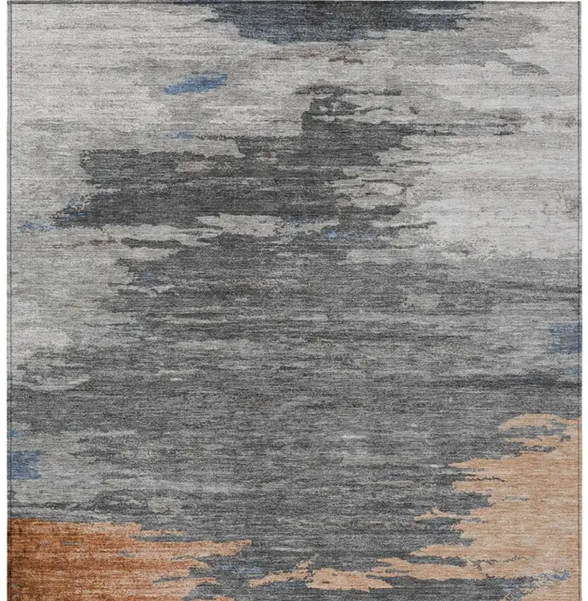 Rust And Gray Abstract Washable Indoor Outdoor Area Rug Photo 7