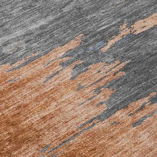 Rust And Gray Abstract Washable Indoor Outdoor Area Rug Photo 9